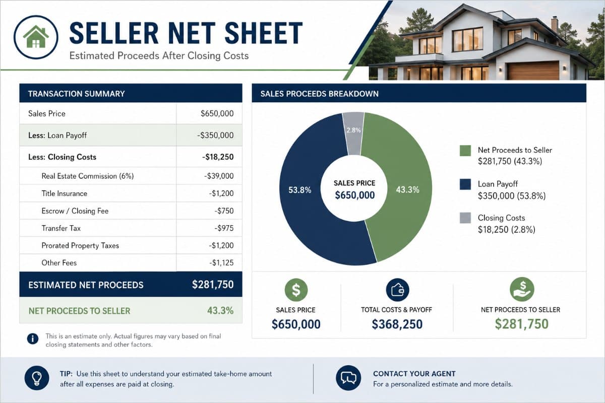 Sample seller net sheet for a Houston, TX home sale